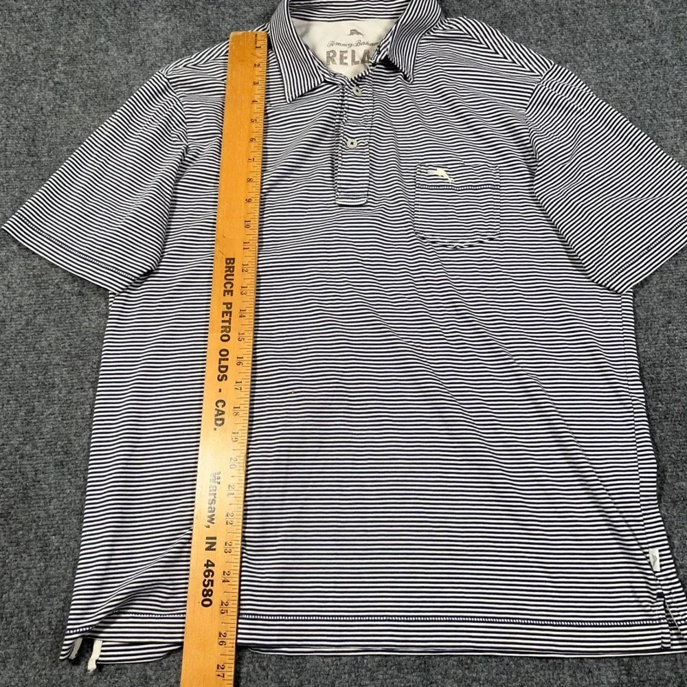 Tommy Bahama Relax Polo Shirt Mens Medium Striped Short Sleeve Pocket Blue White